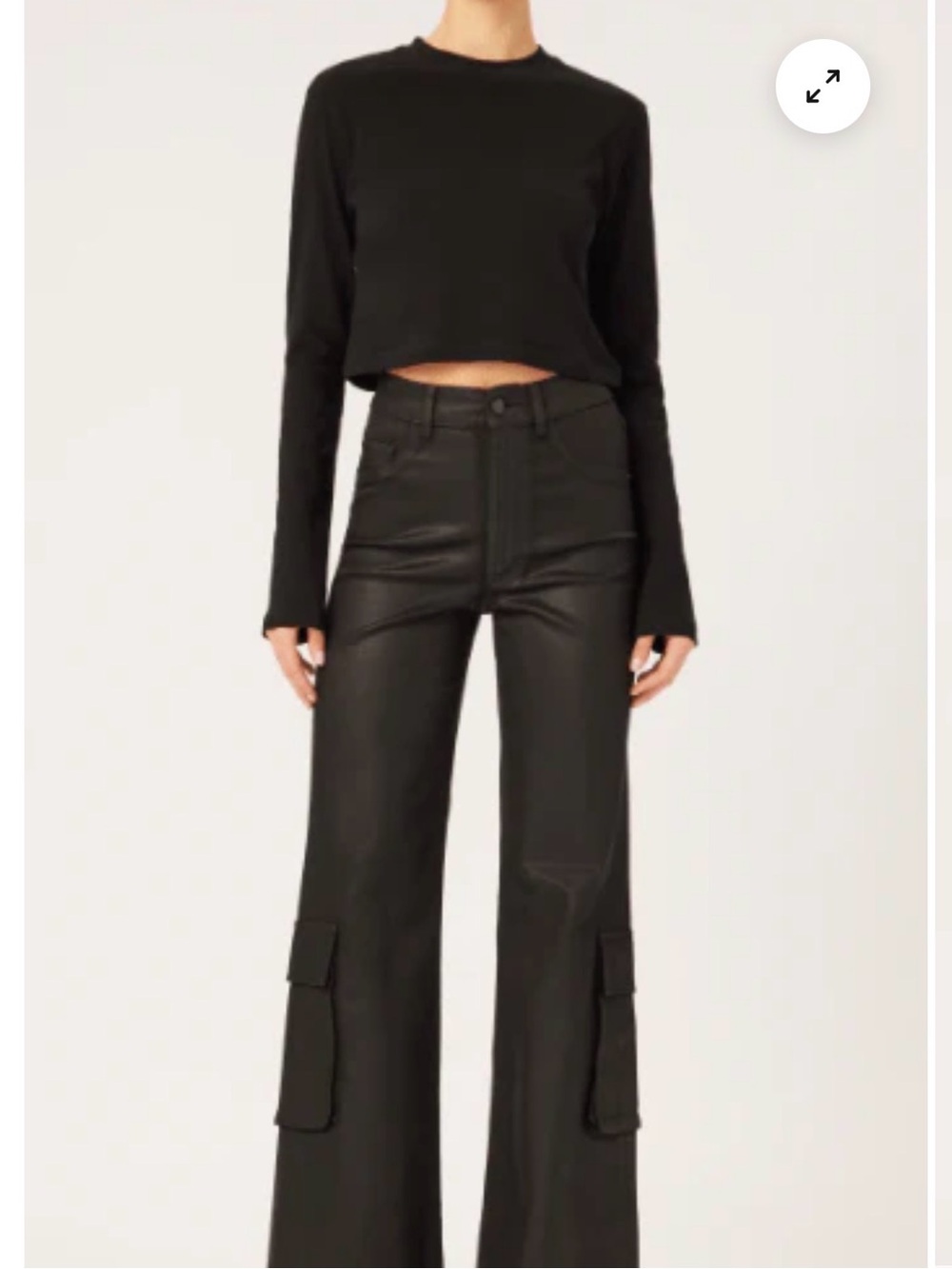 DL1961 Hepburn Black High-Rise Wide-Leg Coated Cargo Jeans Sz 30
